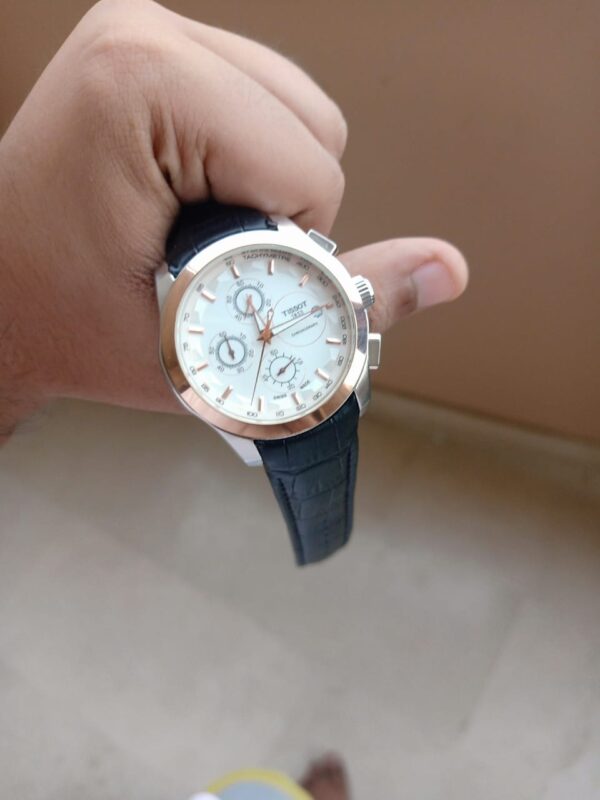 White Dial Rose Gold Case With Black Strap ( CHRONOGRAPH Working )